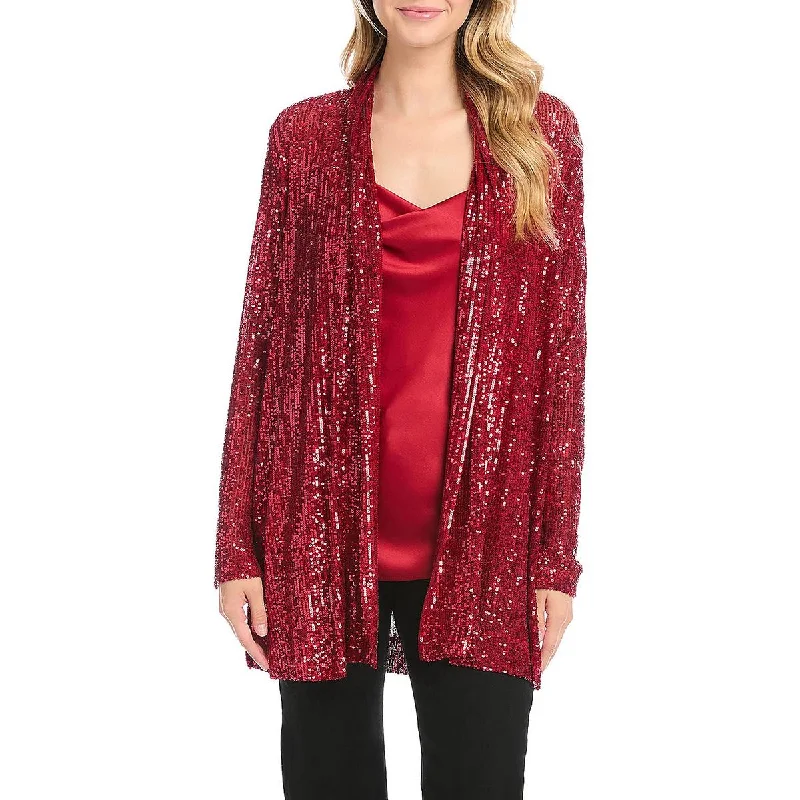 Single - Breasted Women's Linen Blend Blazers in Earth Tones for Casual WearKaren Kane Womens Sequined Open Front Duster Blazer