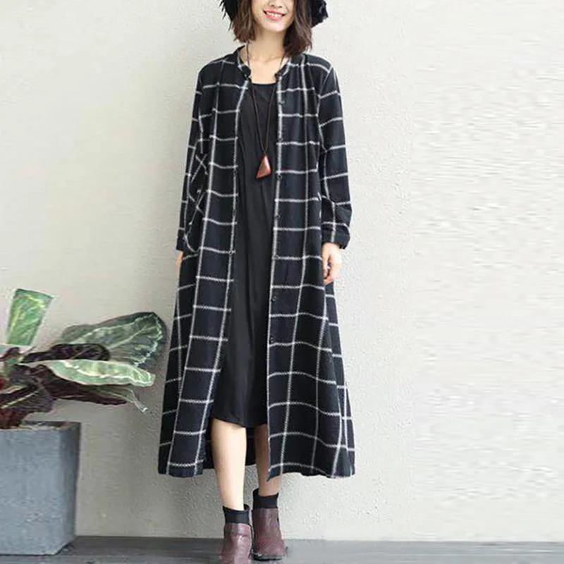 Plus size women's wool blend coats for a warm and stylish winterLuxury black white plaid cotton Coat oversized o neck long linen coat New long coat Plus size women's wool blend coats for a warm and stylish winterLuxury black white plaid cotton Coat oversized o neck long linen coat New long coat
