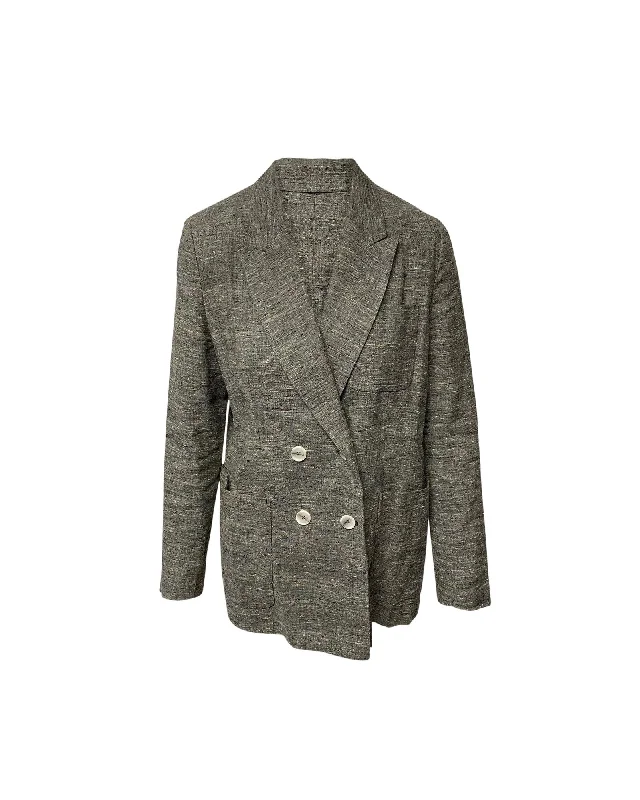 Plus Size Women's Military - Inspired Blazers with Gold Accents for a Bold LookDouble-breasted Donegal Jacket In Grey Silk Plus Size Women's Military - Inspired Blazers with Gold Accents for a Bold LookDouble-breasted Donegal Jacket In Grey Silk