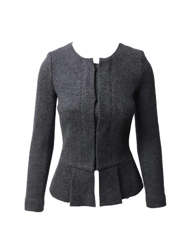 Single - Breasted Women's Linen Blend Blazers in Earth Tones for Casual WearGrey Merino Wool Peplum Blazer Single - Breasted Women's Linen Blend Blazers in Earth Tones for Casual WearGrey Merino Wool Peplum Blazer