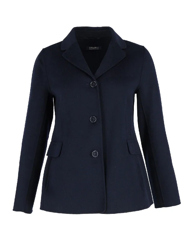 Plus Size Women's Sequin - Embellished Blazers in Silver for a Glamorous PartyNavy Blue Wool Short Blazer by SMax Mara