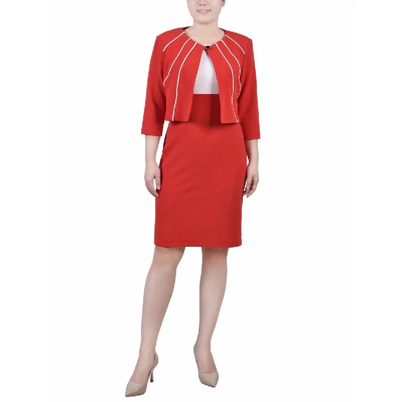 Women's Slim - Fit Blazers in Charcoal Gray for a Professional AppearanceNY Collection Womens Petites Cropped Piping Bolero