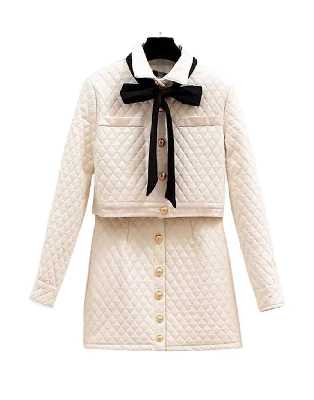 Women's Belted Blazers in Camel Color for a Sophisticated OutfitPadded Cotton Jacket Short Skirt Bow Tied Two Piece Set Women's Belted Blazers in Camel Color for a Sophisticated OutfitPadded Cotton Jacket Short Skirt Bow Tied Two Piece Set