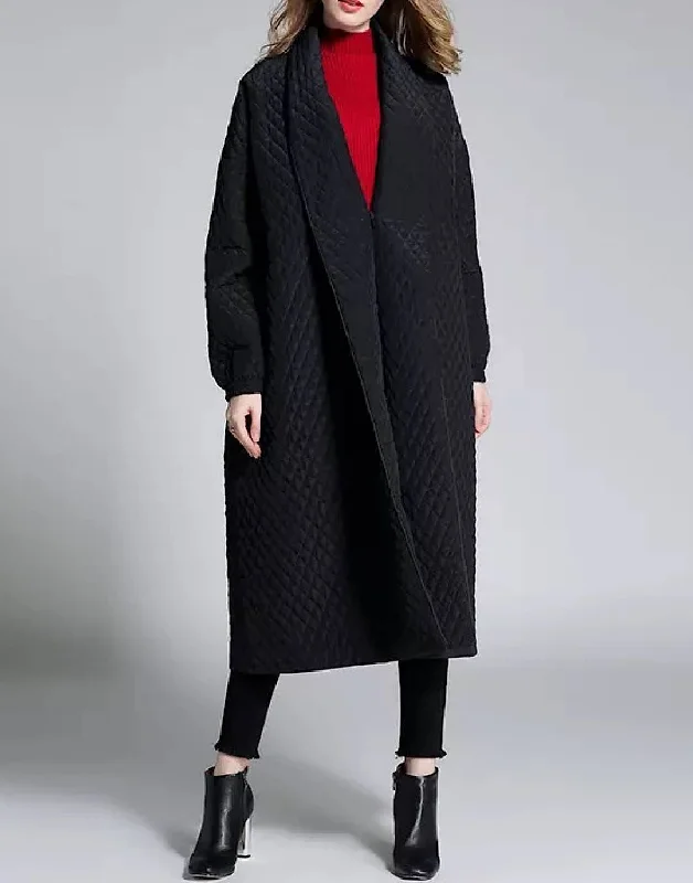 Plus Size Women's Ruffled Blazers in Pink for a Girly and Fashionable LookPadded Grid Patterned Loose Coat