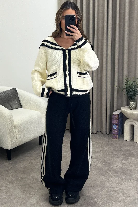 Petra Cream and Black Stripe Cardigan and Trousers Knit Co-Ord Set