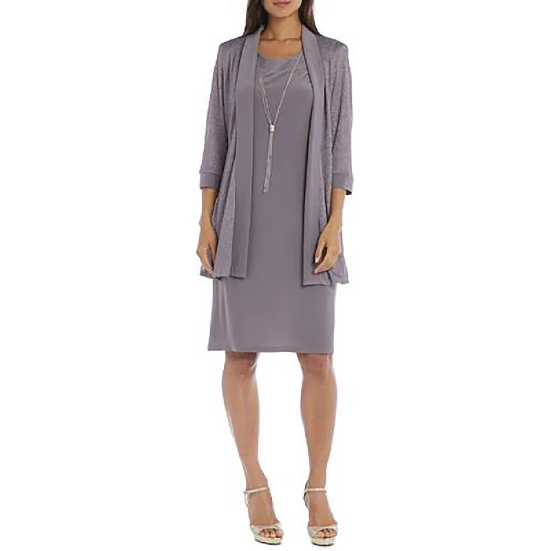 Women's Notched Lapel Blazers in Beige for a Timeless OutfitR&M Richards Womens Knit Metallic Topper Jacket