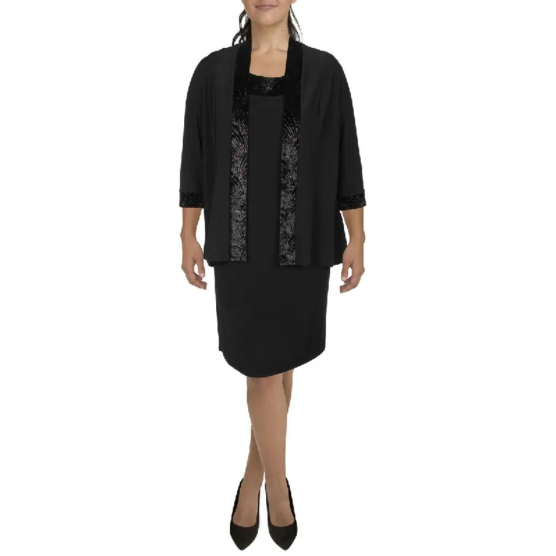 Women's Notched Lapel Blazers in Beige for a Timeless OutfitR&M Richards Womens Knit Velvet Trim Collarless Blazer