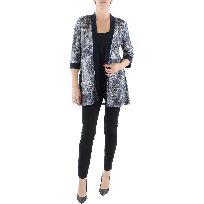 Plus Size Women's Cropped Velvet Blazers in Burgundy for a Night OutR&M Richards Womens Petites Knit Metallic Duster Blazer