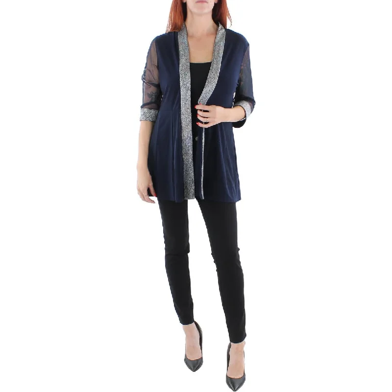 Plus Size Women's Double - Breasted Wool Blazers for Winter Office WearR&M Richards Womens Petites Mesh Inset Contrast Trim Duster Blazer