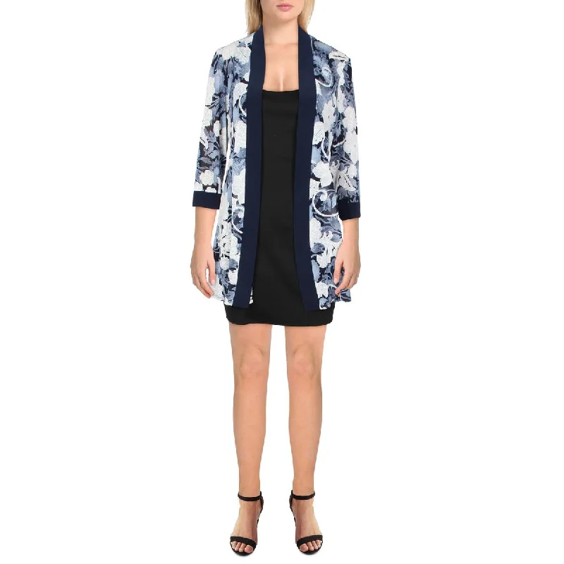 Oversized Women's Checkered Blazers in Black and White for a Trendy StyleR&M Richards Womens Petites Printed Sheer Duster Blazer Oversized Women's Checkered Blazers in Black and White for a Trendy StyleR&M Richards Womens Petites Printed Sheer Duster Blazer
