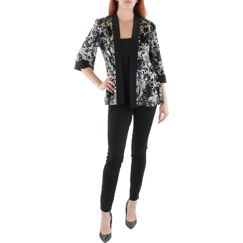 Oversized Women's Checkered Blazers in Black and White for a Trendy StyleR&M Richards Womens Petites Velvet Metallic Open-Front Blazer