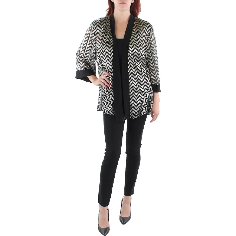 Single - Breasted Women's Linen Blend Blazers in Earth Tones for Casual WearR&M Richards Womens Plus Mesh Chevron Duster Blazer