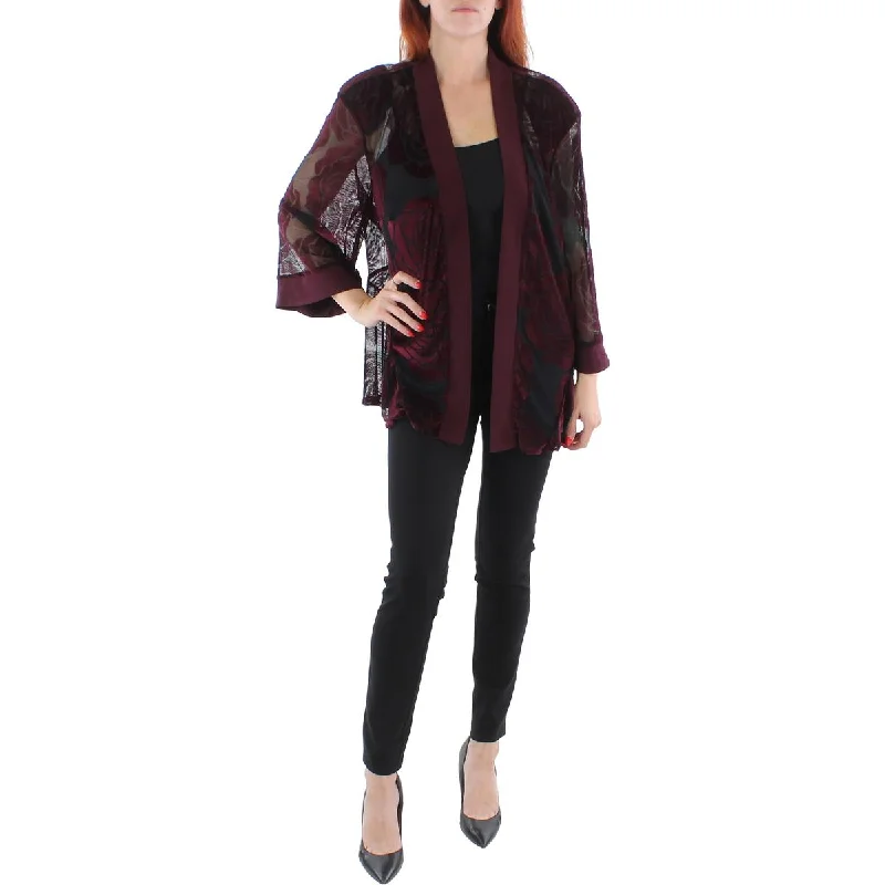 Double - Breasted Women's Polyester Blazers in Bright Colors for a Fun StyleR&M Richards Womens Plus Mesh Velvet Duster Blazer