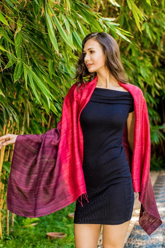 cropped women cardigan to pair with high - waisted jeansRed Peony Artisan Crafted 100% Silk Shawl with Fringe from Thailand