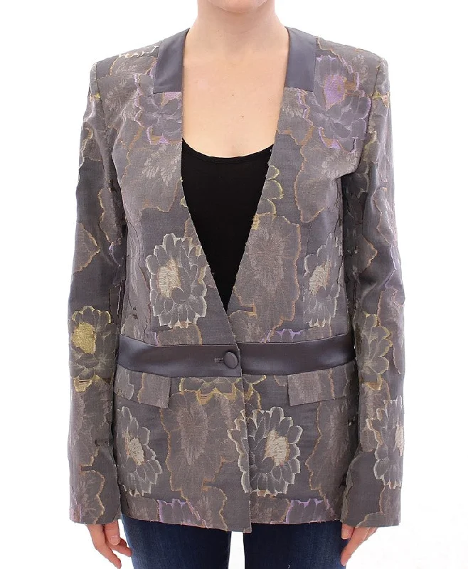 Single - Breasted Women's Corduroy Blazers in Mustard Yellow for an Autumn VibeRoberto Fragata Chic Silk Floral One-Button Blazer