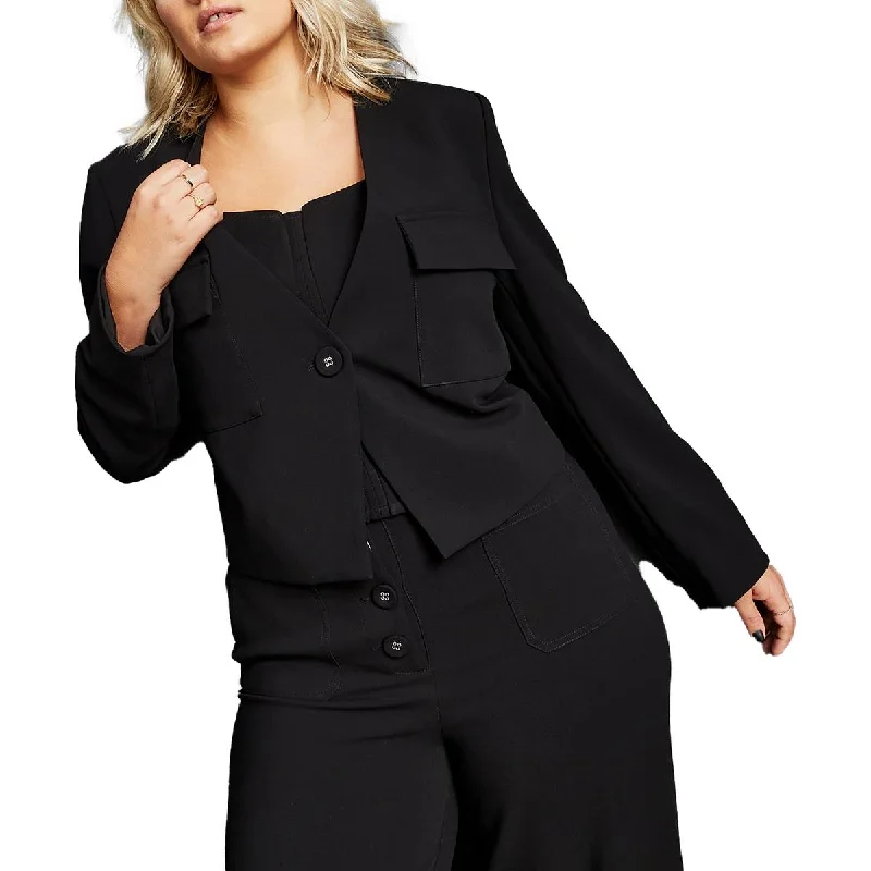 Plus Size Women's Embroidered Blazers in Floral Patterns for a Feminine TouchRoyalty By Maluma Womens Collarless Suit Separate One-Button Blazer