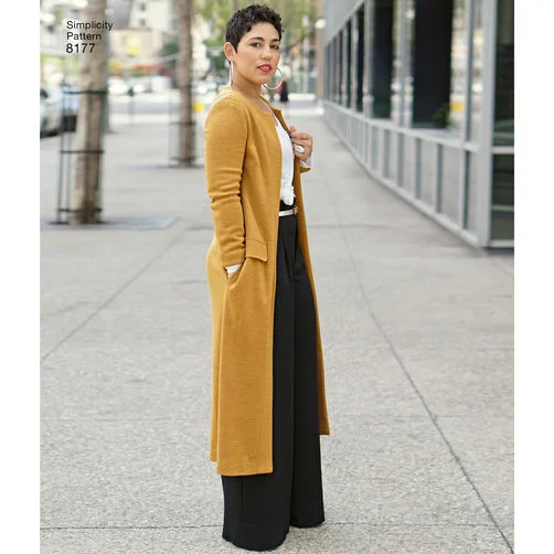 Women's longline double - breasted camel coats for a sophisticated lookSimplicity Trouser, Coat, Vest and Top S8177 Women's longline double - breasted camel coats for a sophisticated lookSimplicity Trouser, Coat, Vest and Top S8177