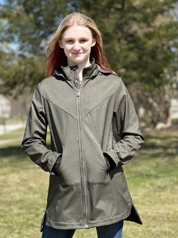 Water - resistant women's trench coats with adjustable cuffs for rainy daysSoft -Shell coat w/zip back (GF20702)-H.OLV