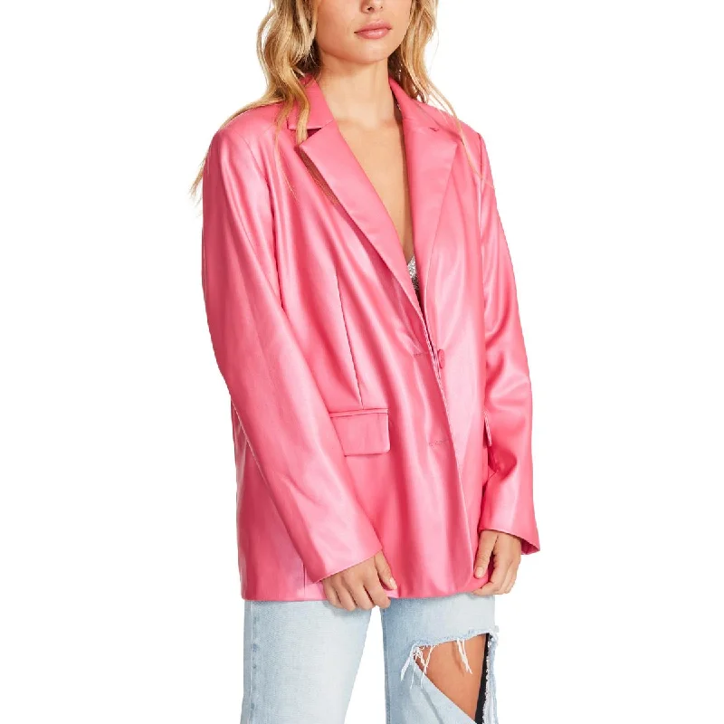 Single - Breasted Women's Linen Blend Blazers in Earth Tones for Casual WearSteve Madden Women's Shimmery Faux Leather Two Button Blazer Single - Breasted Women's Linen Blend Blazers in Earth Tones for Casual WearSteve Madden Women's Shimmery Faux Leather Two Button Blazer