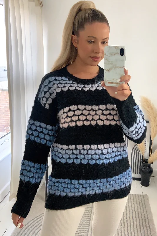 Tayla Black Tie Dye Heart Knitted Jumper