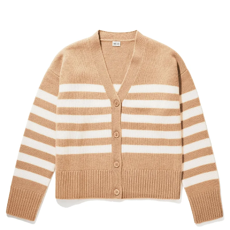 oversized women cardigan for a trendy and cozy lookThe Raffa - Camel/Cream
