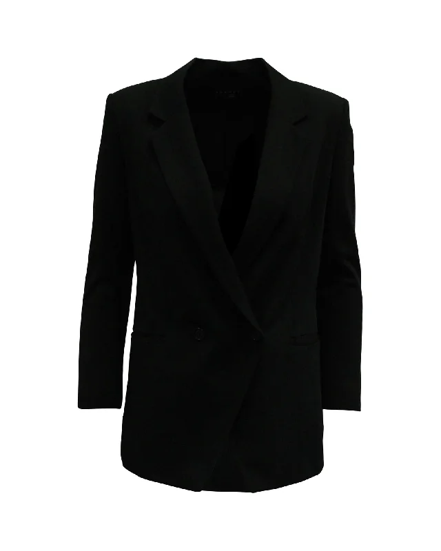 Plus Size Women's Faux Fur - Trimmed Blazers in Black for a Luxurious LookDouble-Breasted Black Wool Jacket by Theory