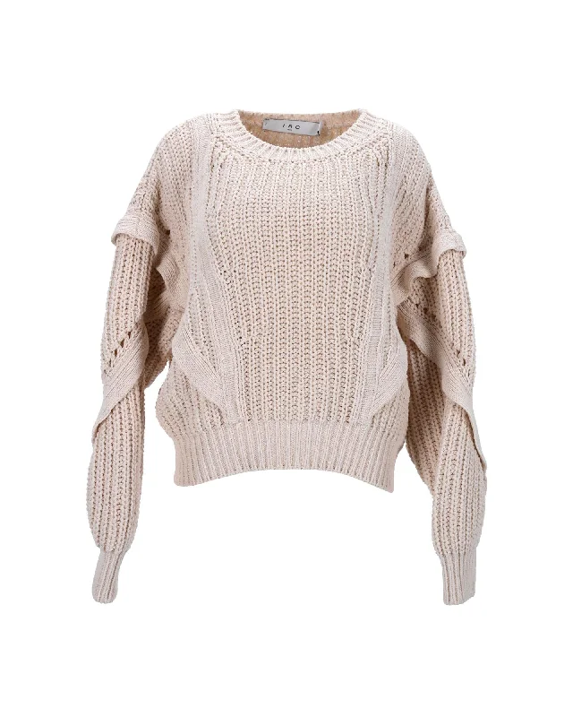 Women's Longline Linen Blazers in Pastel Colors for Summer EventsOrganic Cotton Ribbed Sweater with Pointelle Trims in Ecru