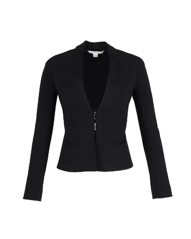 Plus Size Women's Military - Inspired Blazers with Gold Accents for a Bold LookTailored Black Cotton Blazer with Deep V-Neck by Diane Von Furstenberg