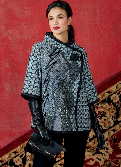 Women's cropped leather coats with silver studs for an edgy lookVogue Jacket V9341