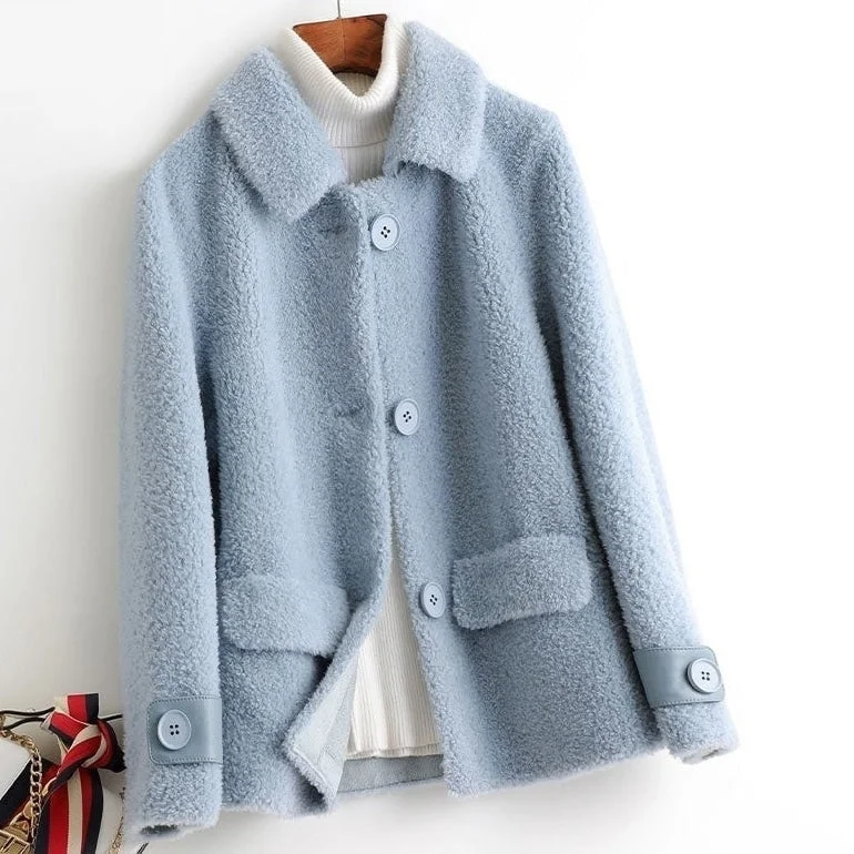 Women's reversible down coats with two - tone designs for versatile stylingWomen's 100% Wool Winter Fur Turn-down Collar Knitted Short Coats Women's reversible down coats with two - tone designs for versatile stylingWomen's 100% Wool Winter Fur Turn-down Collar Knitted Short Coats