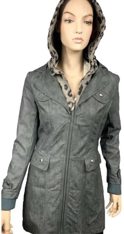 Shearling - lined women's leather coats for ultimate warmth and luxuryWomen's Faux leather mid length jacket GRY - (BF20111)