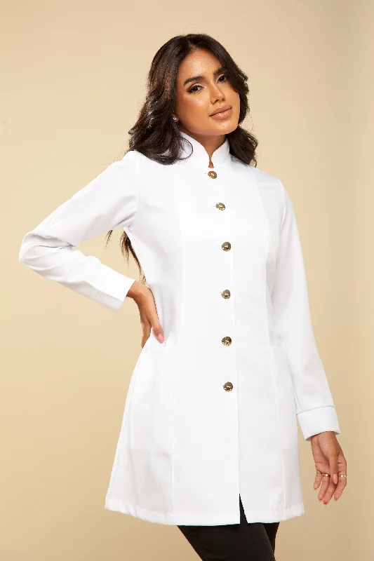 Women's knee - length wool blend coats with a fur collar for added warmthWomen's Lab Coat Long Sleeve Marselhe White Women's knee - length wool blend coats with a fur collar for added warmthWomen's Lab Coat Long Sleeve Marselhe White