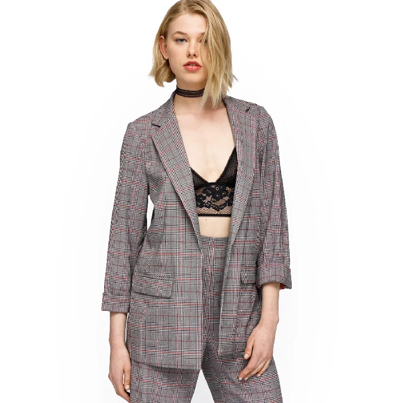 Plus Size Women's Cropped Velvet Blazers in Burgundy for a Night OutWomen's Multi Glen Plaid Blazer In Grey Plaid Plus Size Women's Cropped Velvet Blazers in Burgundy for a Night OutWomen's Multi Glen Plaid Blazer In Grey Plaid