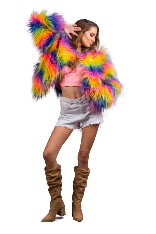 Shearling - lined women's leather coats for ultimate warmth and luxuryWomen's Shaggy Crop Coat in "Rainbow" Shearling - lined women's leather coats for ultimate warmth and luxuryWomen's Shaggy Crop Coat in "Rainbow"