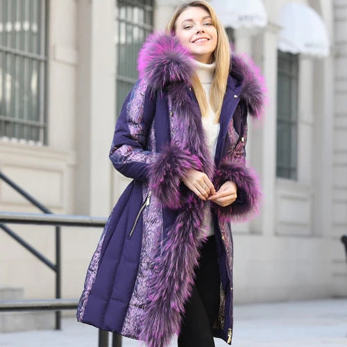 Women's pea coats with brass buttons for a nautical - inspired styleWomen's Winter Luxury Raccoon Fur Collar Slim Medium Thick Down Coats Women's pea coats with brass buttons for a nautical - inspired styleWomen's Winter Luxury Raccoon Fur Collar Slim Medium Thick Down Coats