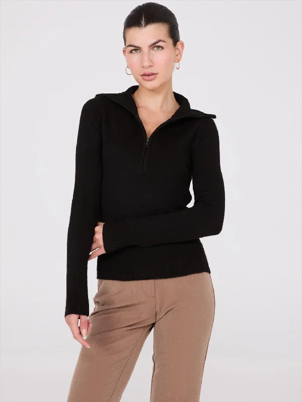V - Neck Women's Ribbed Wool Sweaters for FallHalf-Zip High-Neck Sweater