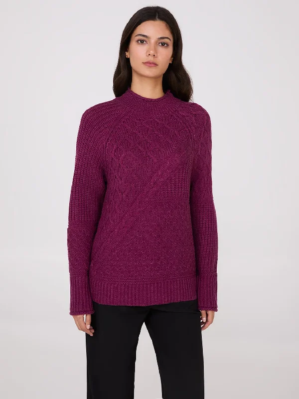 Mock Neck Women's Alpaca Wool Sweaters in Earth TonesMulti Cable Knit Mock Neck Sweater Mock Neck Women's Alpaca Wool Sweaters in Earth TonesMulti Cable Knit Mock Neck Sweater