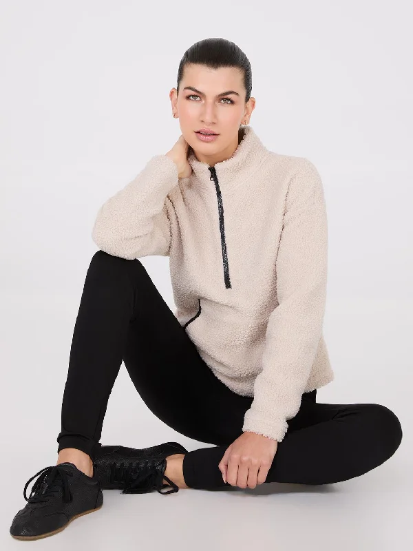 Hooded Women's Fleece - Lined Sweaters for WinterContrast Piping Half-Zip Sherpa Sweater Hooded Women's Fleece - Lined Sweaters for WinterContrast Piping Half-Zip Sherpa Sweater