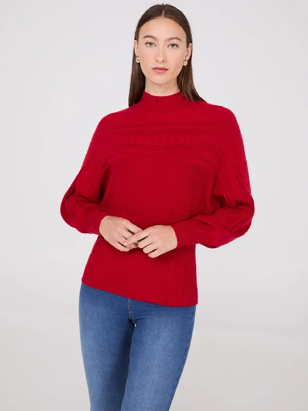 Tie - Front Women's Lambswool Sweaters in Pastel HuesCable Knit Mock Neck Dolman Sleeve Sweater Tie - Front Women's Lambswool Sweaters in Pastel HuesCable Knit Mock Neck Dolman Sleeve Sweater