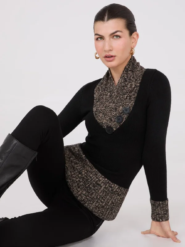 Plus Size Women's Side - Slit Sweaters in Bold SolidsContrast Cowl Neck Tunic Sweater Plus Size Women's Side - Slit Sweaters in Bold SolidsContrast Cowl Neck Tunic Sweater