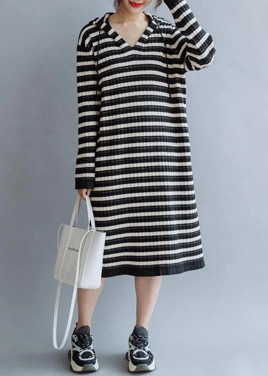 Mini - Length Women's Chunky Knit Sweater Dresses in Bold HuesBeautiful black striped cotton quilting dresses hooded Kaftan fall Dress Mini - Length Women's Chunky Knit Sweater Dresses in Bold HuesBeautiful black striped cotton quilting dresses hooded Kaftan fall Dress