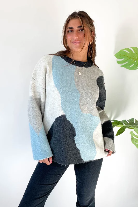 Plus Size Women's Belted Cable Knit SweatersBetsy Sweater in Blue