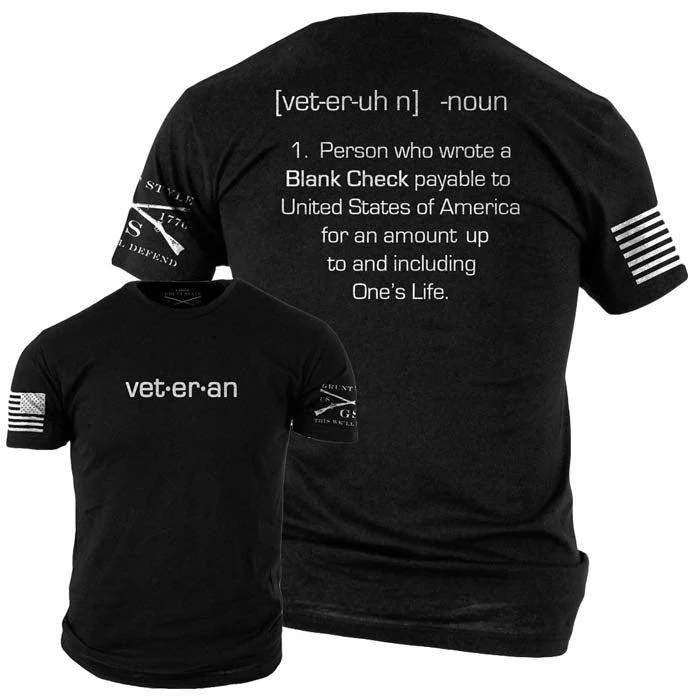 Long Sleeve Women T Shirt for Cooler WeatherBlank Check Veteran T-Shirt - Black