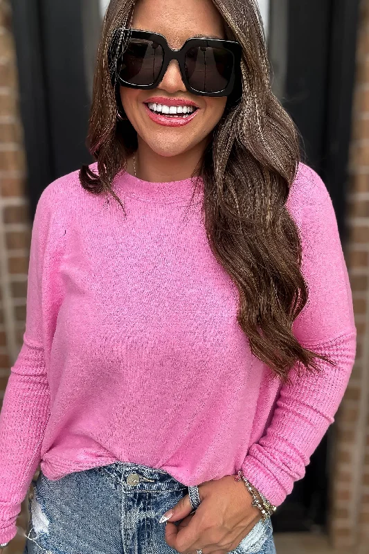 Sleeveless Women's Silk - Trimmed Sweaters for SummerCampfire Brushed Candy Pink Melange Hacci Dolman Sleeve Sweater Sleeveless Women's Silk - Trimmed Sweaters for SummerCampfire Brushed Candy Pink Melange Hacci Dolman Sleeve Sweater