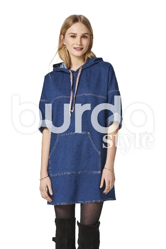Plus Size Women's Asymmetric Hem Sweater Dresses in Modern DesignsBurda Hooded Dress 6475