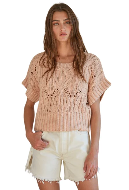Tie - Front Women's Lambswool Sweaters in Pastel HuesCali Crochet Sweater