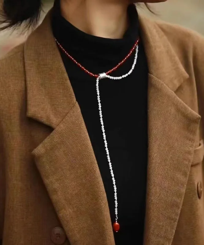 Button - Down Women's Shetland Wool Sweaters in Traditional PatternsChic Colorblock Agate Beading Bilayer Sweater Necklace Button - Down Women's Shetland Wool Sweaters in Traditional PatternsChic Colorblock Agate Beading Bilayer Sweater Necklace