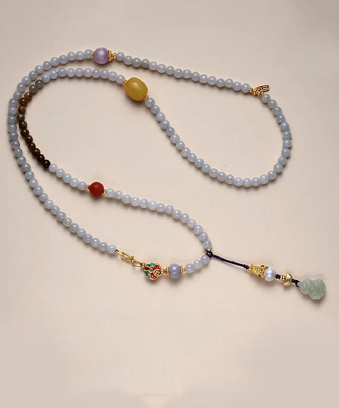 Plus Size Women's Ruffled Hem Sweaters in Floral PrintsChinese Style Gradient Color Jade Pearl Agate Beading Sweater Pendant Necklace Plus Size Women's Ruffled Hem Sweaters in Floral PrintsChinese Style Gradient Color Jade Pearl Agate Beading Sweater Pendant Necklace