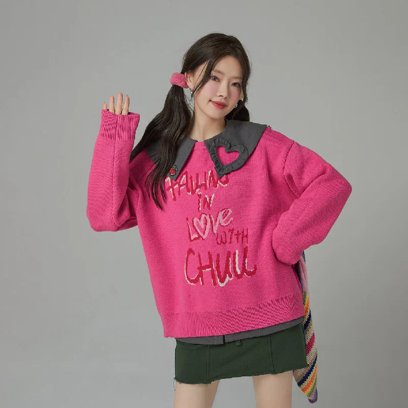 V - Neck Women's Ribbed Wool Sweaters for FallYou And I Loose Fit Long Sleeve Knit Sweater