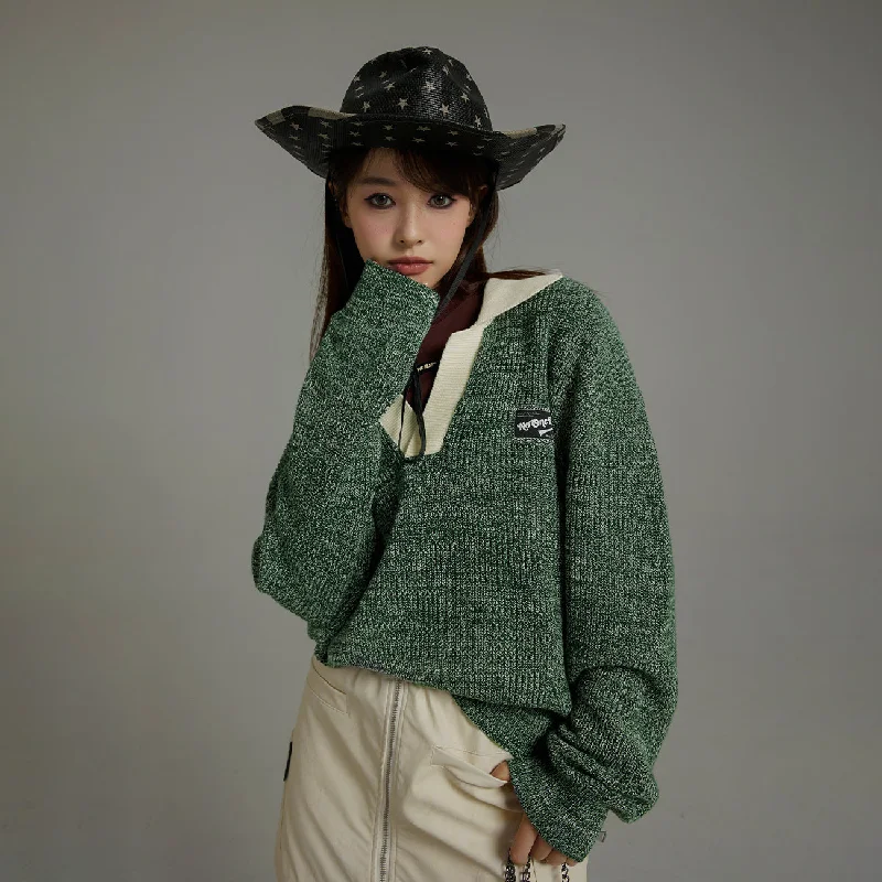 High - Low Hem Women's Cashmere - Blended SweatersNoe Loose-Fit Open Collar Sweater